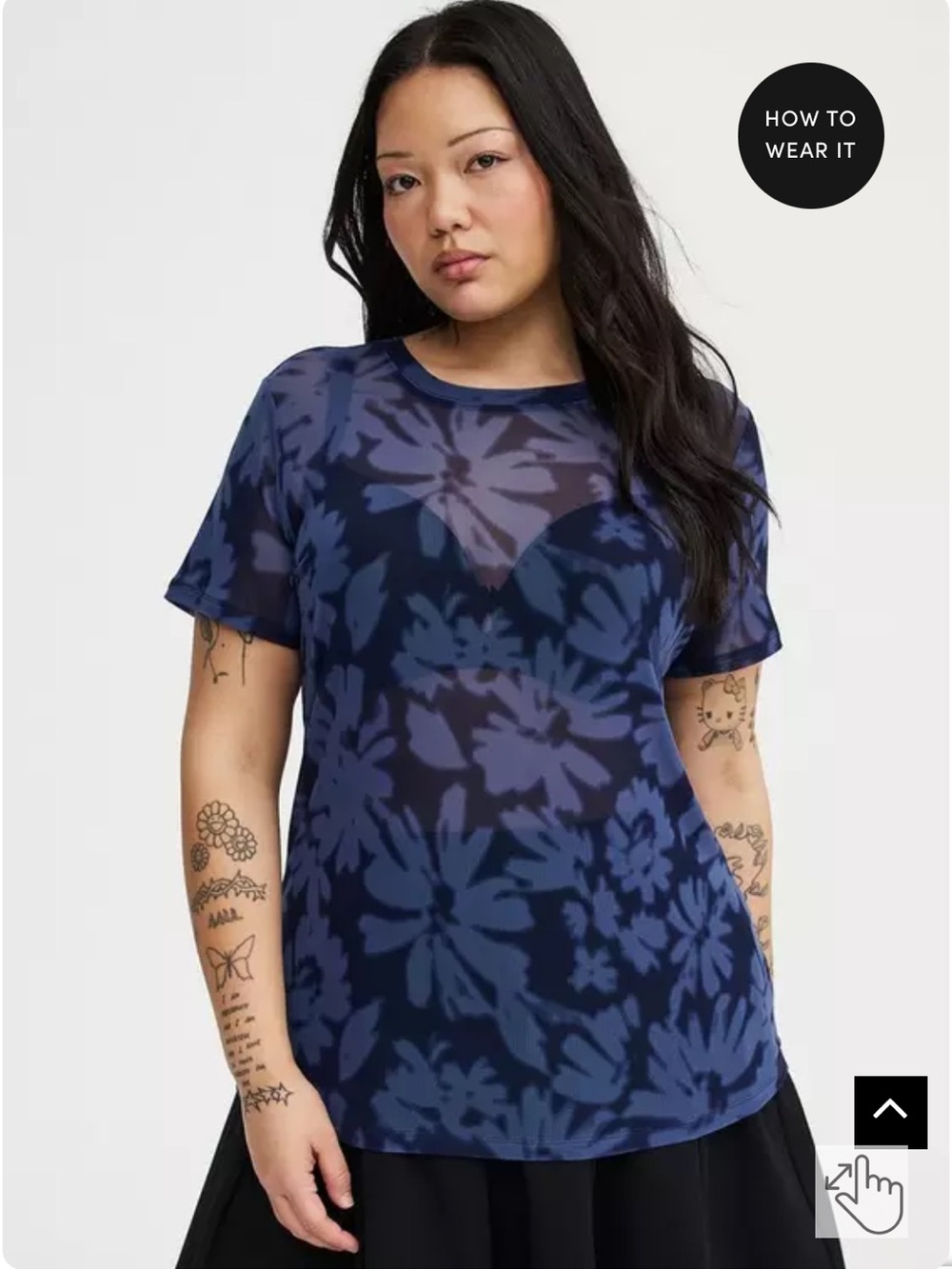 NWT Torrid Avery Daisies Floral Blue mesh layering tee size 1X